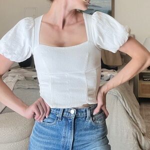 ASTR the label white puffy sleeve top